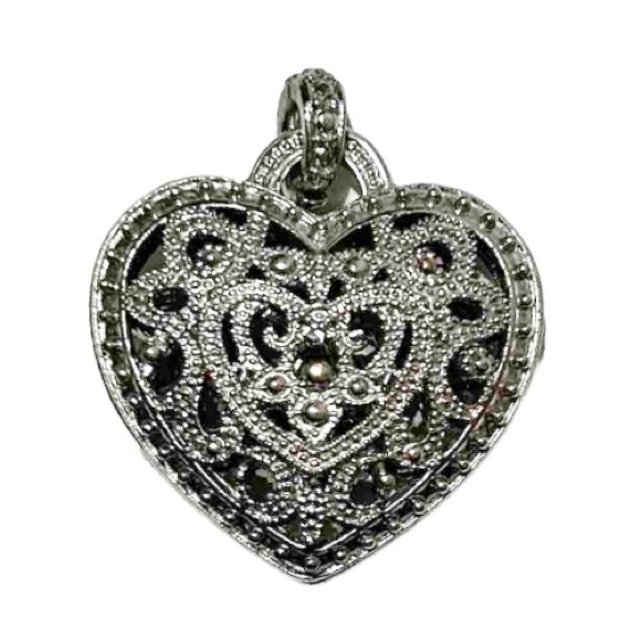 Large Silver Tone Rhinestone Heart Shaped Necklace Pendant Sparkly Locket Love - Picture 4 of 10